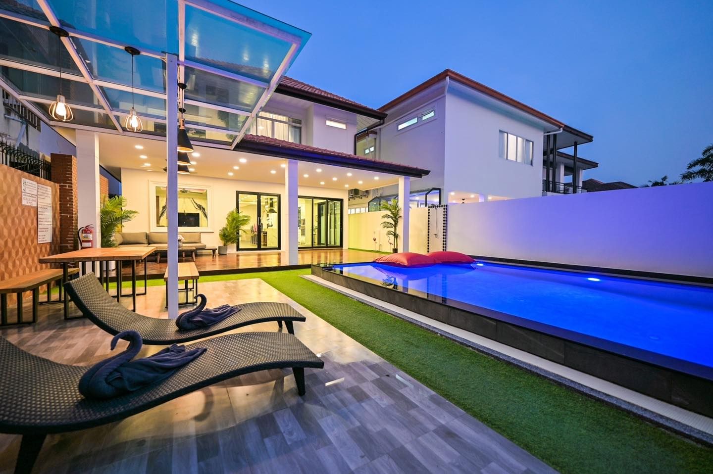 Exquisite pool villa at night